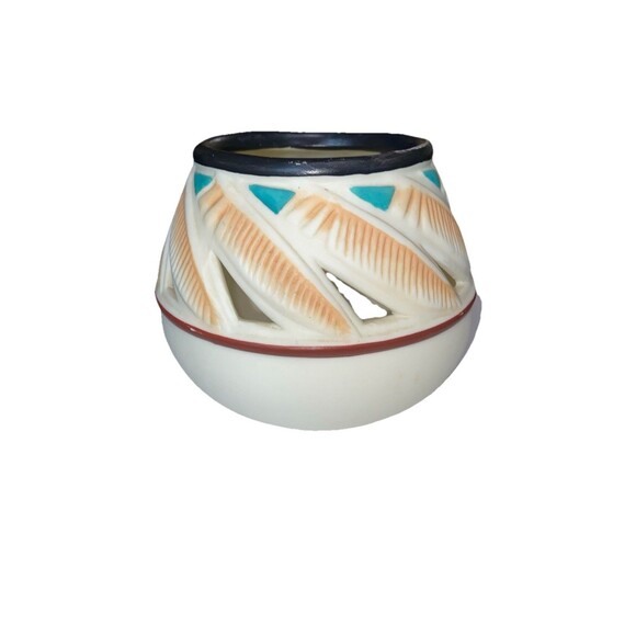 Partylite Southwestern Feather Ceramic Votive Tealight Candle Holder - Picture 1 of 5